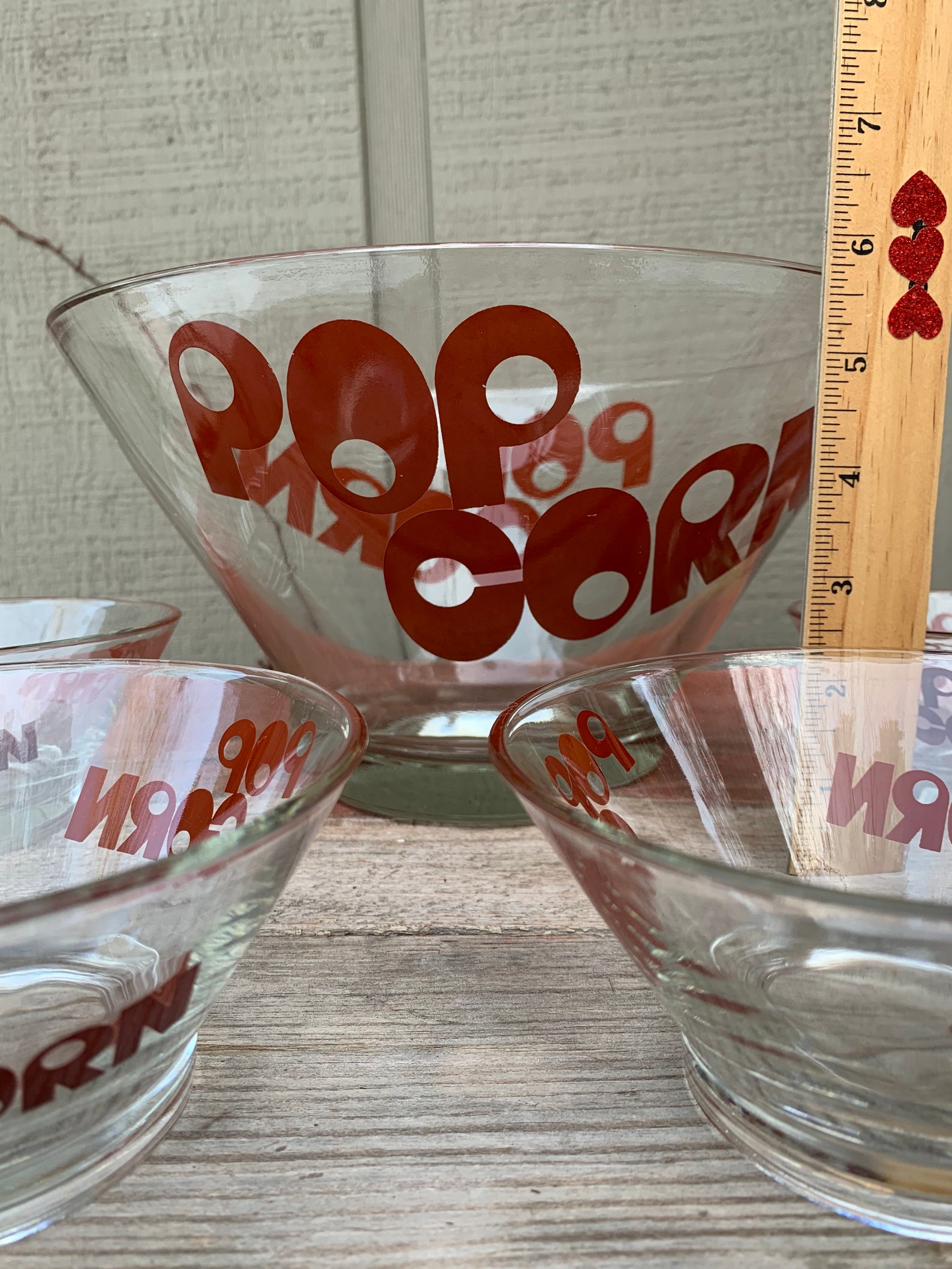 Vintage Large Popcorn Serving Bowl with Small Popcorn Bowls Etsy