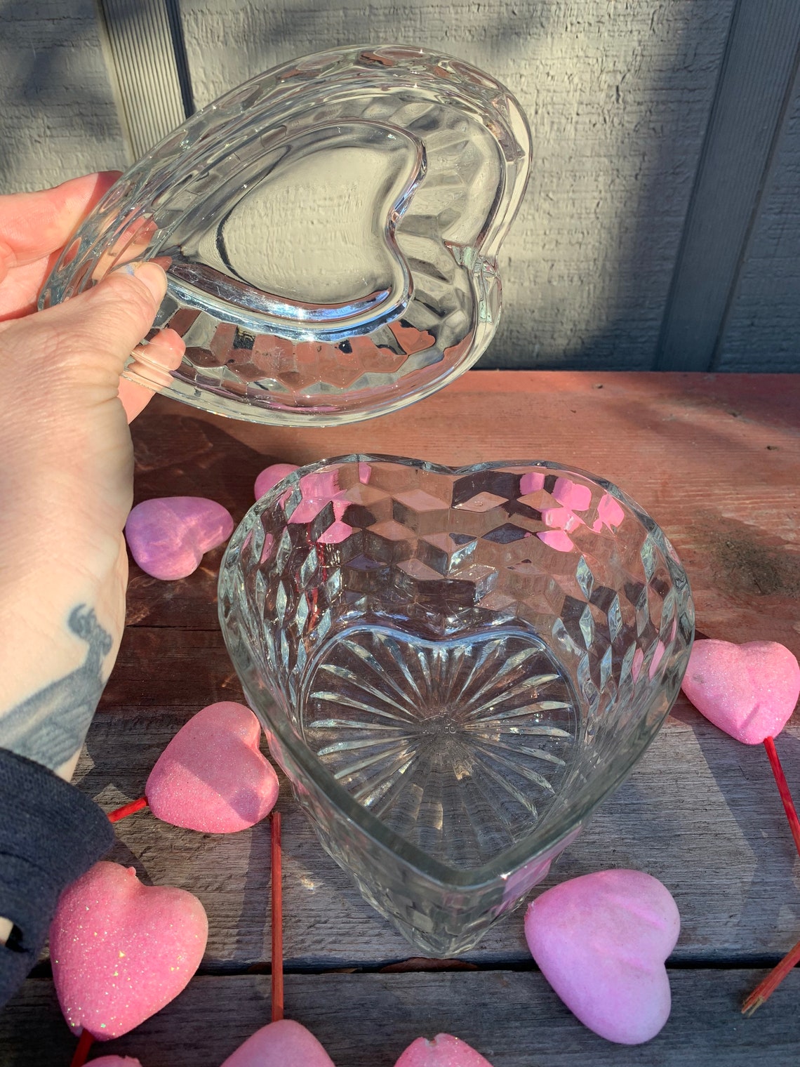 Vintage Glass Valentine Heart Candy Dish with Lid Vintage Etsy