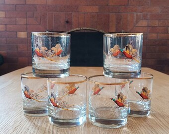 Mid Century Pheasant Print Glasses and Pitcher  - Set of 15