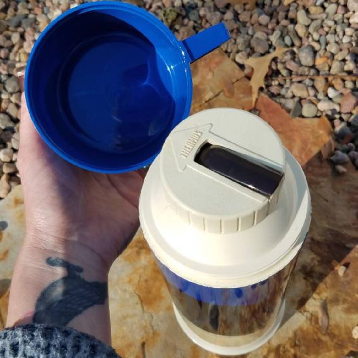 Vintage 1960s rayas azules grandes termos aislado botella con | Etsy