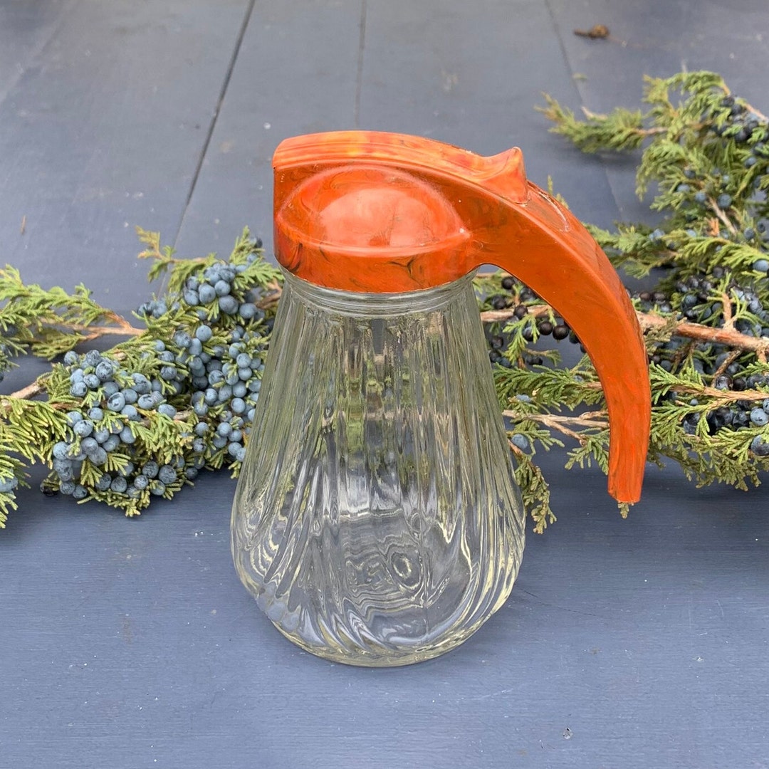 Vintage Glass Syrup Dispenser Marbled Orange Red Handle Top Etsy