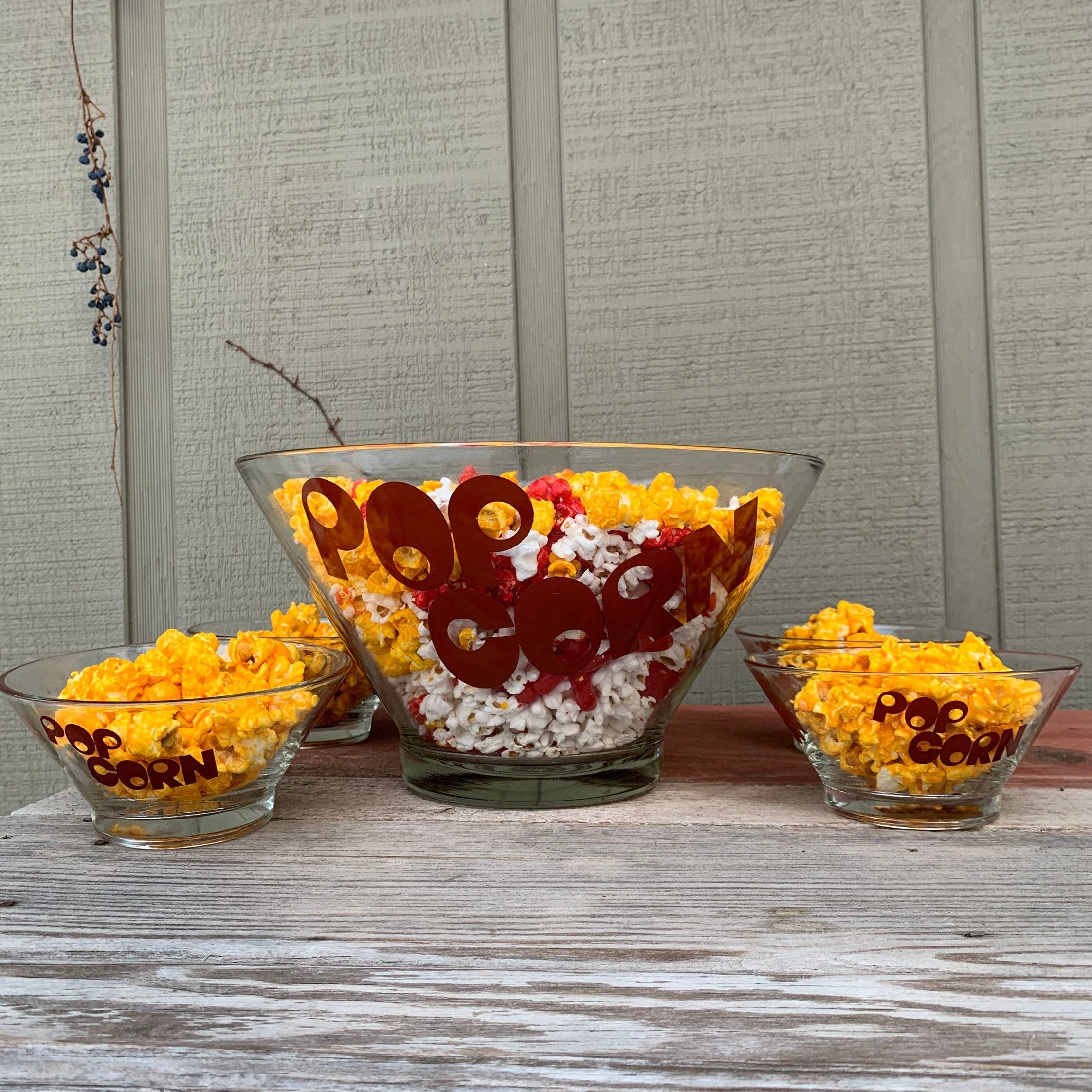 Vintage Large Popcorn Serving Bowl with Small Popcorn Bowls Etsy