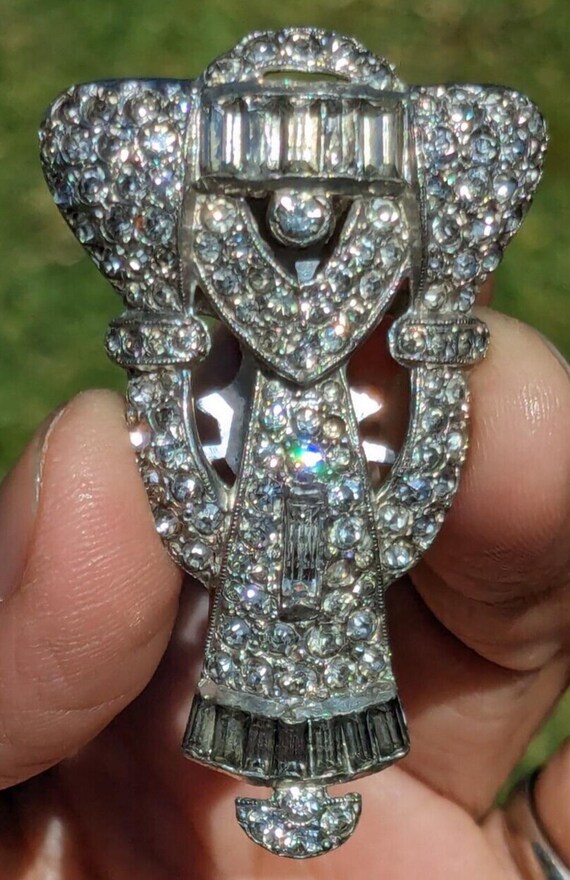 1920’s Art Deco Antique Paste Rhinestone Dress Fur Cl… - Gem