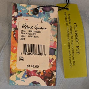 Camisa Robert Graham para hombre, talla 3XL, azul claro estampada, manga larga, nueva con etiquetas. imagen 3