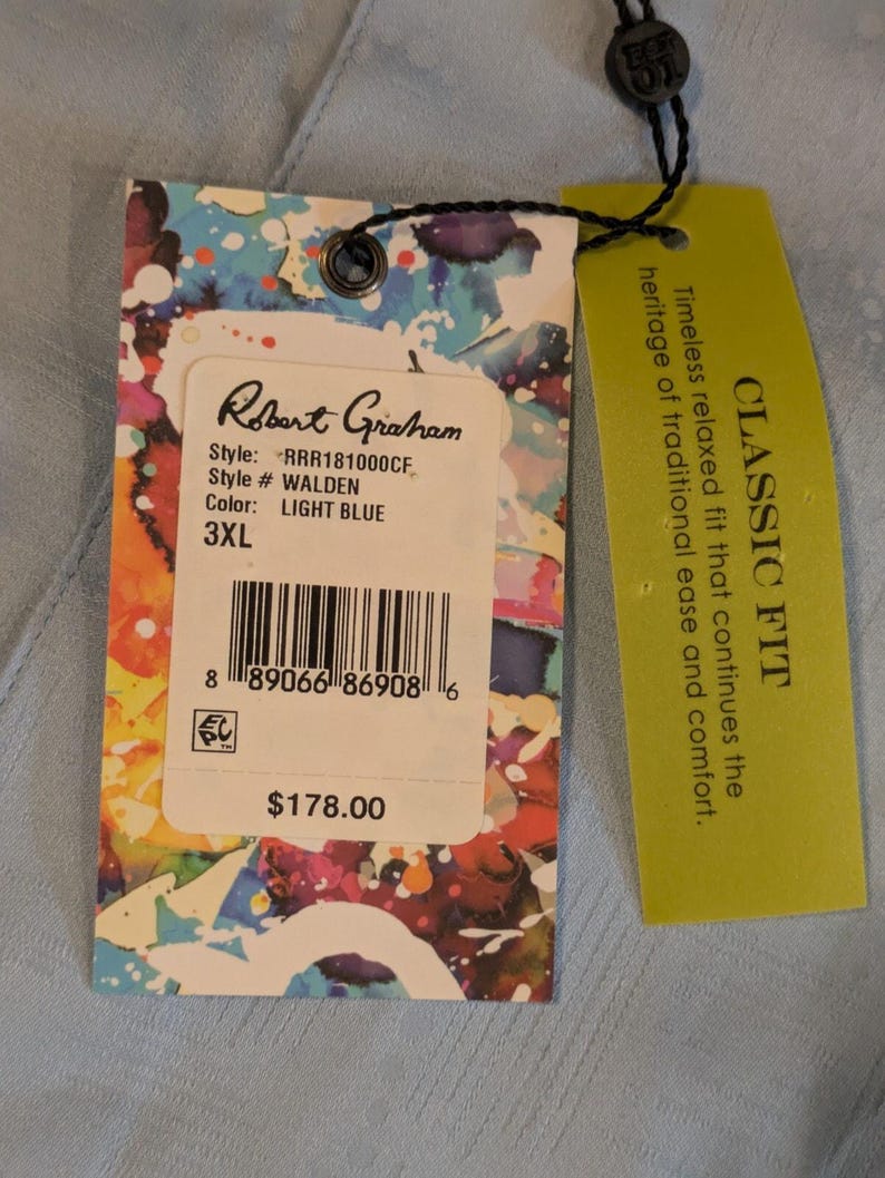 Camisa Robert Graham para hombre, talla 3XL, azul claro estampada, manga larga, nueva con etiquetas. imagen 3