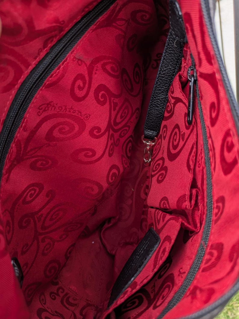 Brighton Handbag Embroidered Flowers Leather Metallic Pewter w/ Tassel Purse HTF image 7