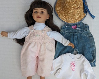 Vintage My Twinn Cuddly Sister Kayla Puppe Lange Braune Haare Rosa Augen 2 Outfits