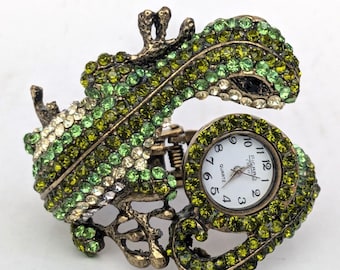 Montre VTG Figaro Couture pour femmes avec strass Bling lézard Cuff New Battery