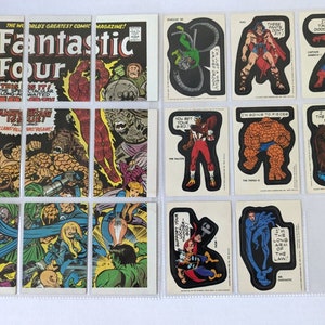 Set Topps 1975 Marvel Comic Group Heroes 8 Stickers +9 Puzzelkaarten Fantastic 4