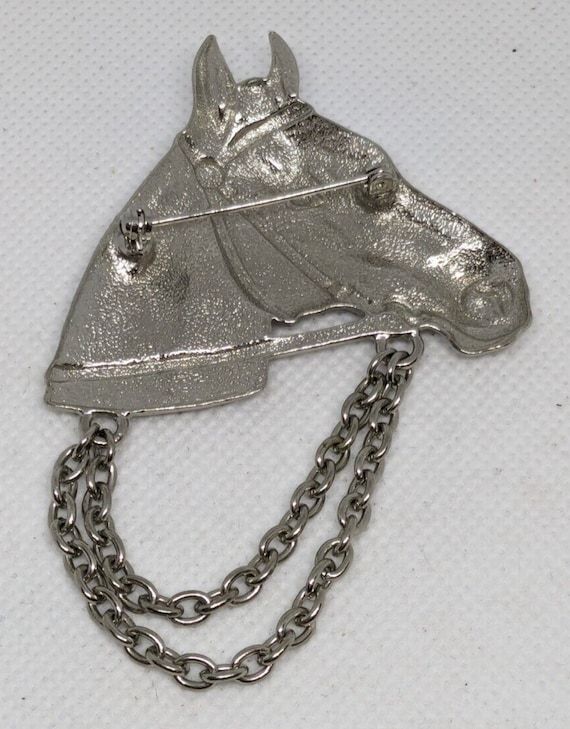Vintage Silver Tone Horse Head Pin Brooch Figural… - image 3