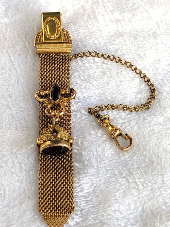 Antique Gold Fill Vest Pocket Clip Watch Chain Mes