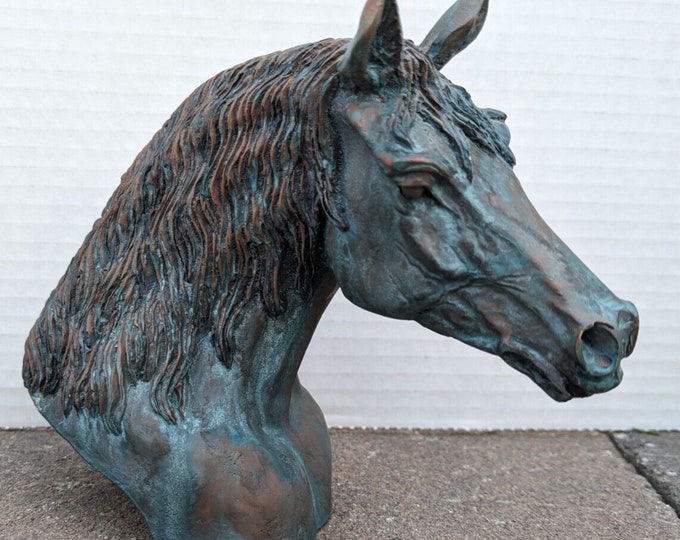 VTG Rustic Arabian Horse Head Sculpture Realistic Aged Bronze Finish