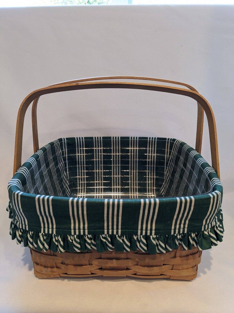 Longaberger Picnic Basket Large Lid Riser Green Liner Vintage 1997 Warm