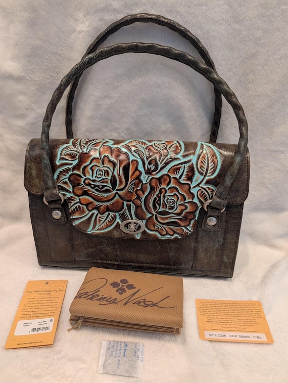 Patricia Nash SANABRIA Rose Tooled Leather Satchel-Turquoise Tooled PURSE BOHO