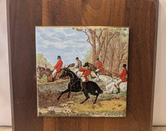 VTG 乗馬 キツネ狩り コレクタブル タイル 木製壁掛け装飾
