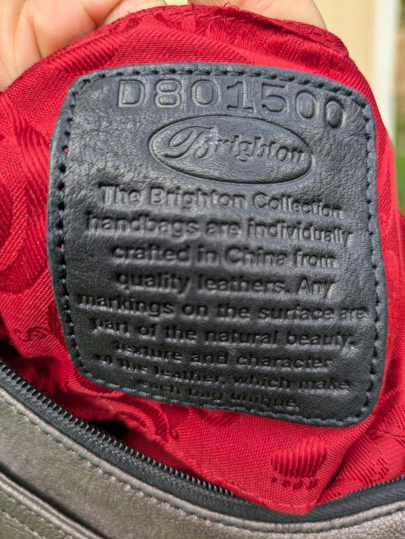 Brighton Handbag Embroidered Flowers Leather Metallic Pewter w/ Tassel Purse HTF image 8