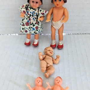 Vintage 2 German ARI Dollhouse Miniature Rubber Doll Family Child Other Dolls