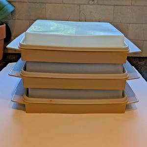 VTG Lot 3 Tupperware Eierhalterhalter Tablett Almond 723 USA