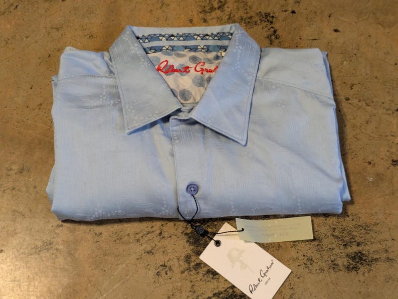 Camisa Robert Graham para hombre, talla 3XL, azul claro estampada, manga larga, nueva con etiquetas. imagen 7