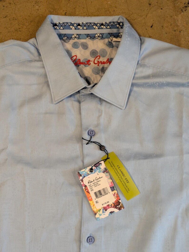 Camisa Robert Graham para hombre, talla 3XL, azul claro estampada, manga larga, nueva con etiquetas. imagen 2