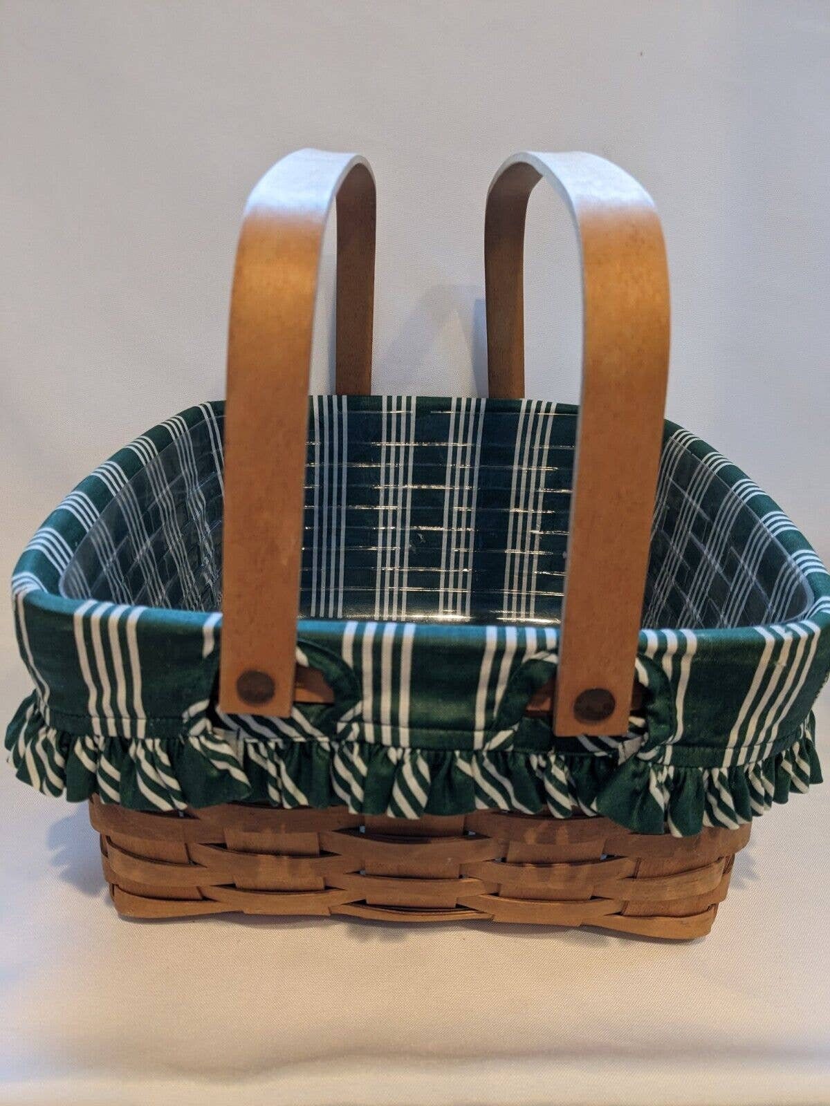 Longaberger Picnic Basket Large Lid Riser Green Liner Vintage 1997 Warm