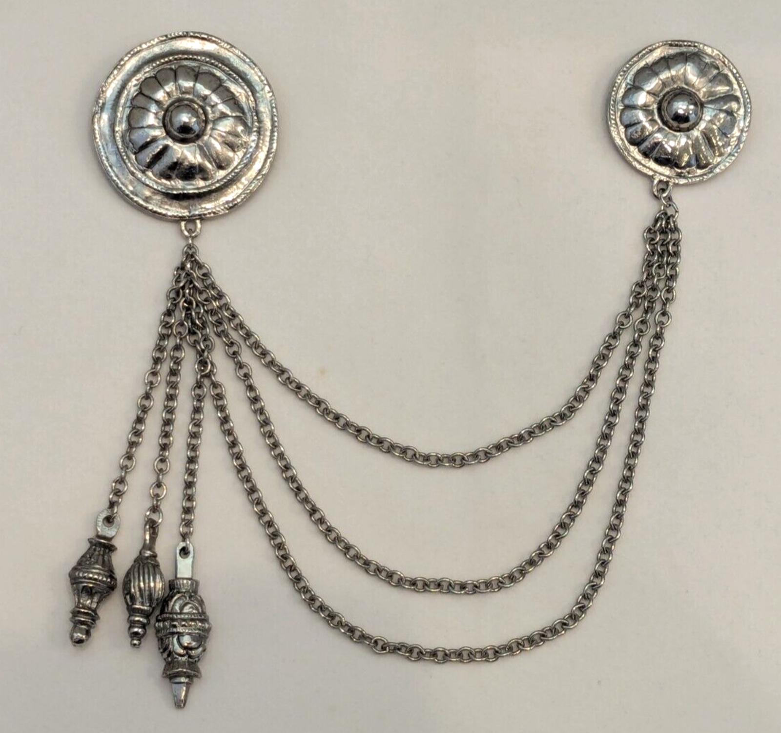 Vtg Victorian Revival ACCESSOCRAFT NYC Chatelaine Brooch Art Deco Tassel Runway
