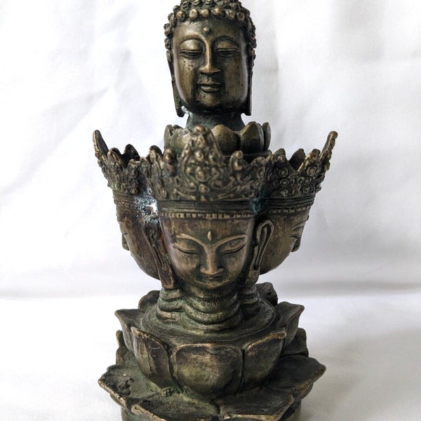 Antique Brass 5 Headed Kwan-yin Avalokiteshvara Goddess Statue Buddhist Tibet