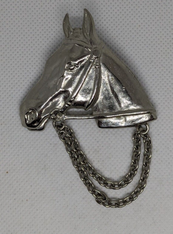 Vintage Silver Tone Horse Head Pin Brooch Figural… - image 2