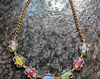 Vtg Sarah Coventry Sabrina Fair Rhinestone NECKLACE 1959 Multi Color Rainbow