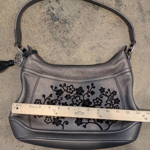 Brighton Handbag Embroidered Flowers Leather Metallic Pewter w/ Tassel Purse HTF image 9