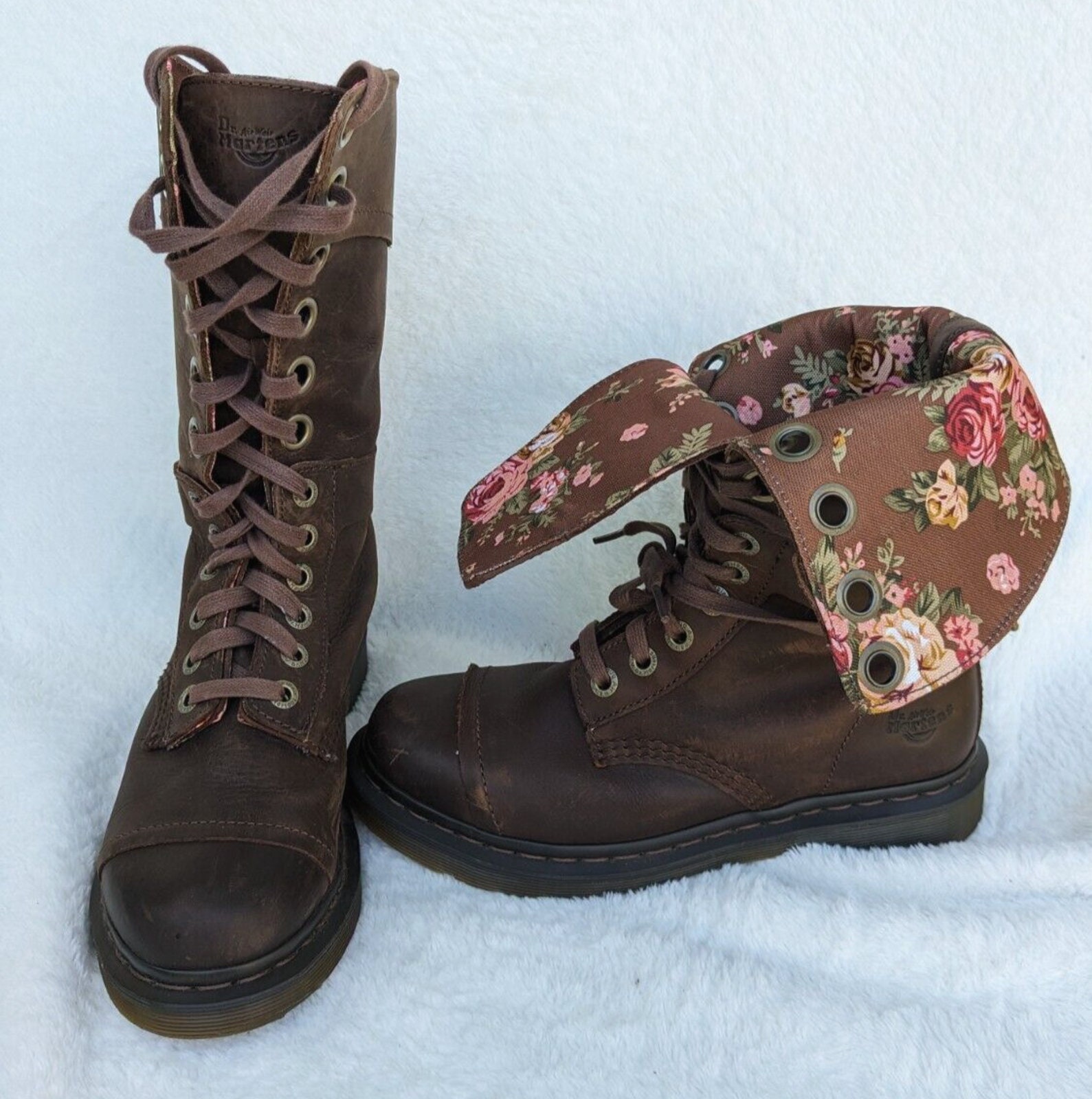 Dr Doc Martens Womens Triumph 1914 Brown Floral Fold Down Boots Size US 8 Etsy Canada