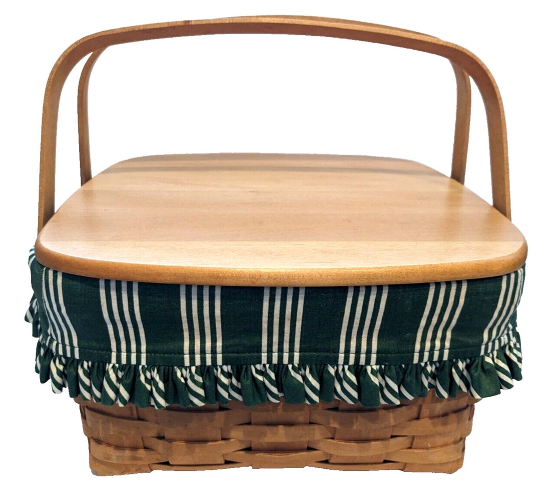Longaberger Picnic Basket Large Lid Riser Green Liner Vintage 1997 Warm