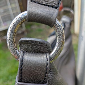 Brighton Handbag Embroidered Flowers Leather Metallic Pewter w/ Tassel Purse HTF image 5