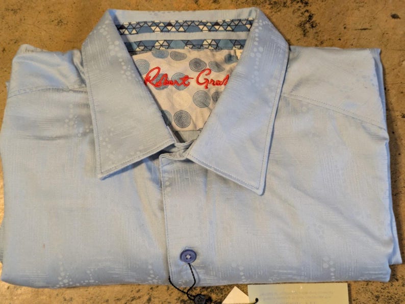Camisa Robert Graham para hombre, talla 3XL, azul claro estampada, manga larga, nueva con etiquetas. imagen 8