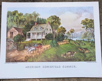 Currier & Ives American Homestead Summer Original Color Lithograph NY USA