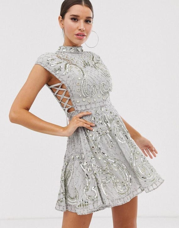 ASOS DESIGN Dress Embellished Cut Out Side Lace up Mini Skater Dress NWT  Size 4 - Etsy