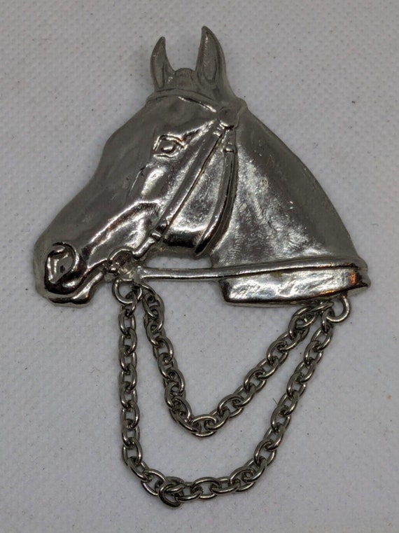 Vintage Silver Tone Horse Head Pin Brooch Figural… - image 1