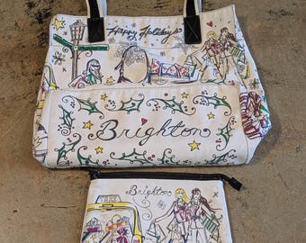 Brighton Happy Holidays City Canvas Tote Bag & Small Matching Bag