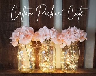 Rustic Mason Jar Rehearsal Dinner Shelf Decor for Farmhouse Kitchen Table Lighted Centerpiece Housewarming Bathroom Guest Room Nightlight