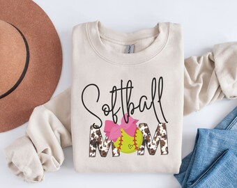 SOFTBALL Mom shirt Crewneck Sweatshirt Cow print Gift for her Gift for Mom Mother's Day Gift Game Day Gift Birthday Gift Sports Mom Life