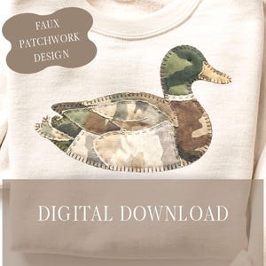 Kaczka krzyżówka, patchwork PNG, fałszywa aplikacja myśliwska, projekt Southern Vintage, cyfrowy plik