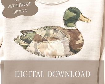 Mallard Duck Patchwork PNG  Hunting Faux Applique Design Southern Vintage Digital File