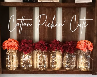 Mason Jar Set of 6 Wedding Table Decor Fall Centerpiece for Graduation Rustic Fairy Light Decor Farmhouse Boho Lighted Living Room Decor