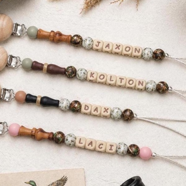 Duck Call Mallard Pacifier Clips Personalized Unique Baby Boy Girl Camo Hunting Custom Gifts for Baby Shower