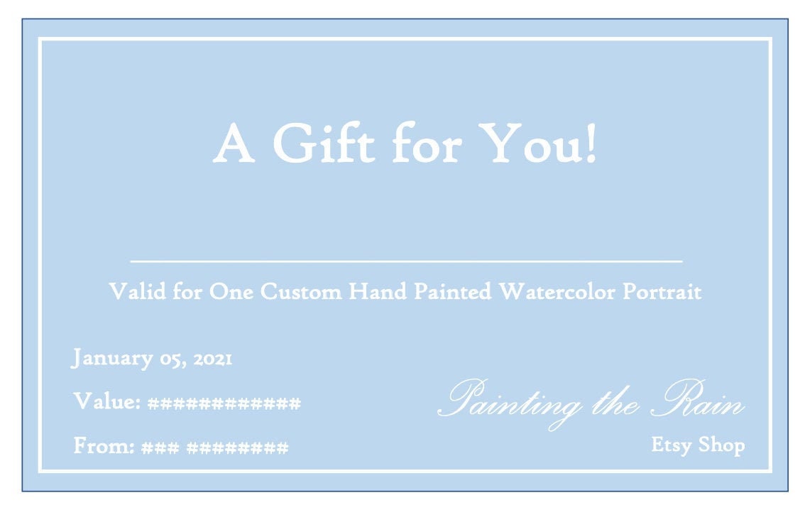 Gift Certificate for PaintingtheRain Etsy Shop - Printable e-Gift Card Download
