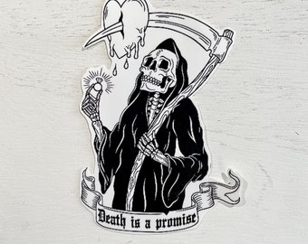 Death Is a Promise | Vinyl Decal | Grim Reaper | Goth Sticker | Laptop Sticker | Wall Decor | Vinyl Sticker | Wall Art | Wall Sticker