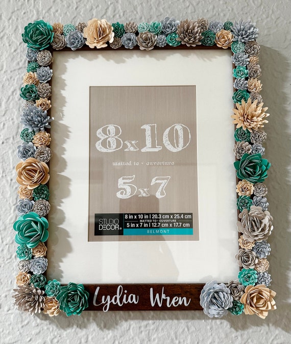 Personalized Flower Picture Frame | Customizable Frame | 8 x 10 Frame | 5 X 7 Frame | Gift for Her | Paper Flowers | Decorated Floral Frame