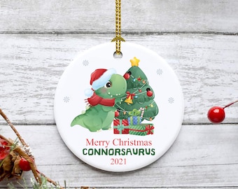 Dinosaur with Santa Hat Clay Christmas Ornament Vintage