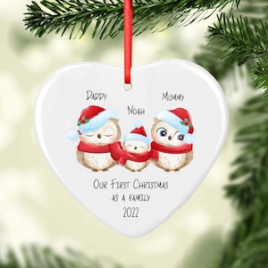 Personalised Owl Family Christmas Decoration | First Christmas Tree Bauble Hanging Ornament