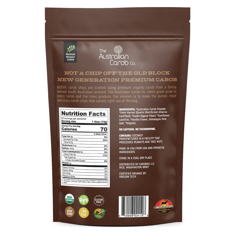 Organic Aussie Unsweetened Carob Chips 10oz. 2 pack of carob Etsy
